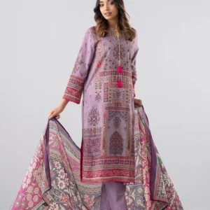 Smart Fit Printed Three-Piece Lawn with Silk Dupatta